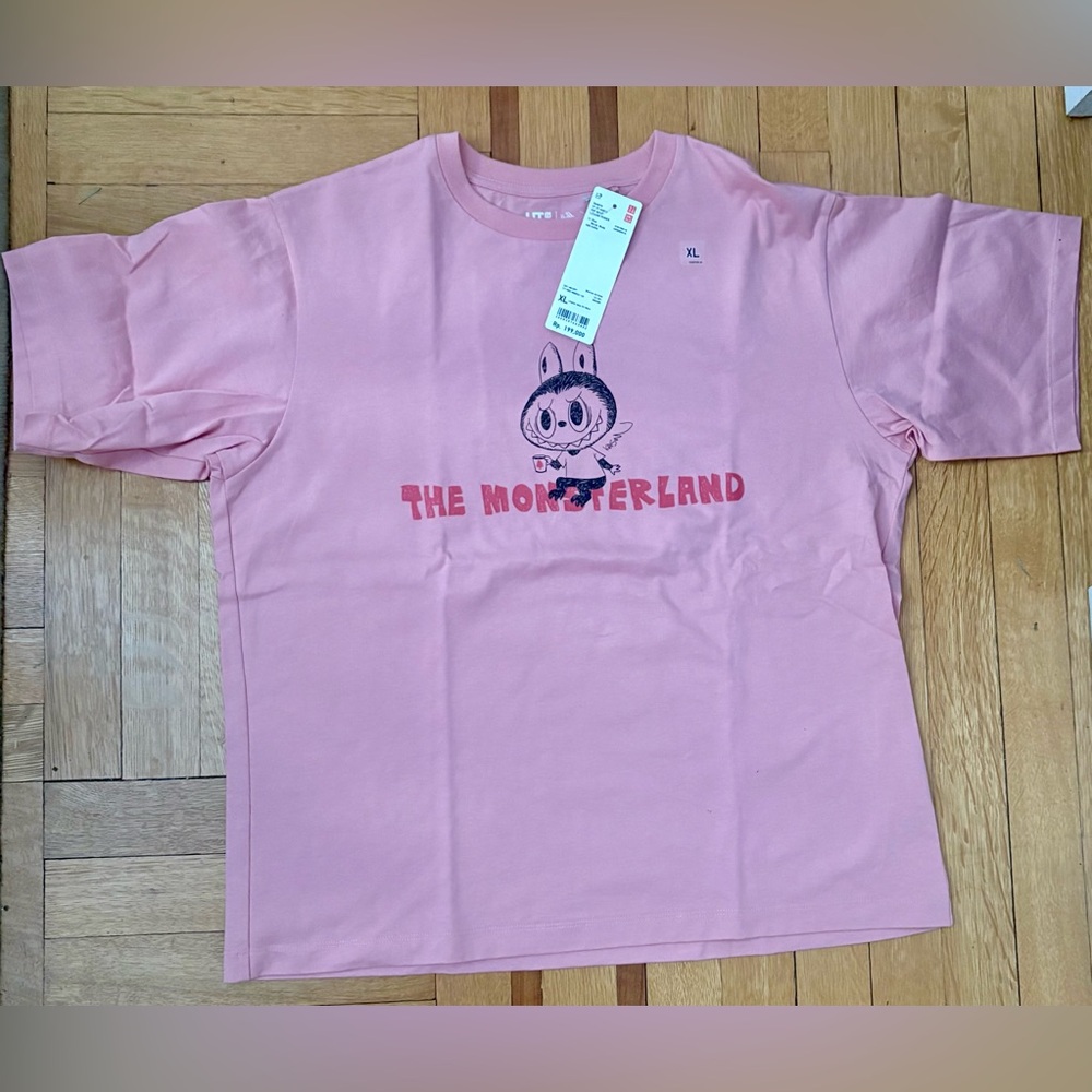 Uniqlo x Pop Mart “The Monsters” Labubu T-Shirt in Pink, Size XL.